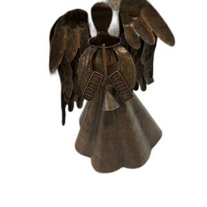 Christmas Angel Metal Sculpture 11" Trumpet Free Standing Holiday Decor